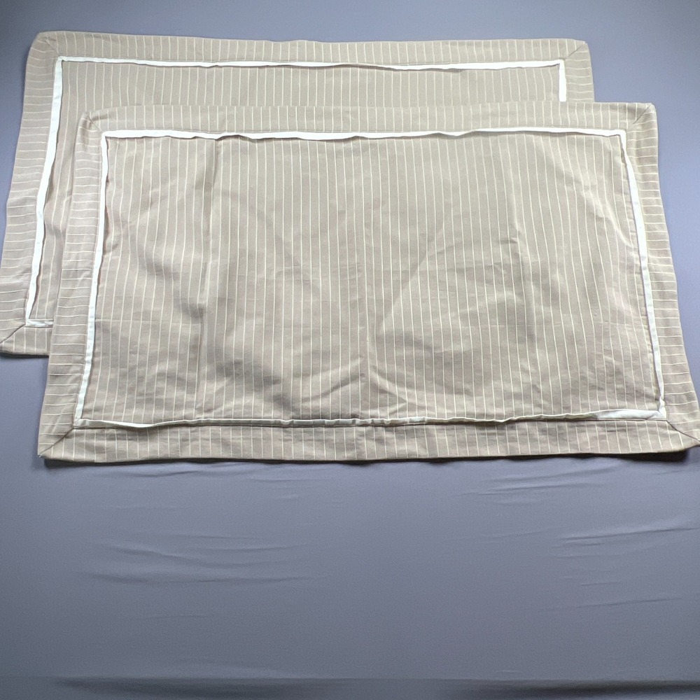 Set Of 2 Cremieux King Pillow Shams Beige White Striped Textured Bedding 20 X 36
